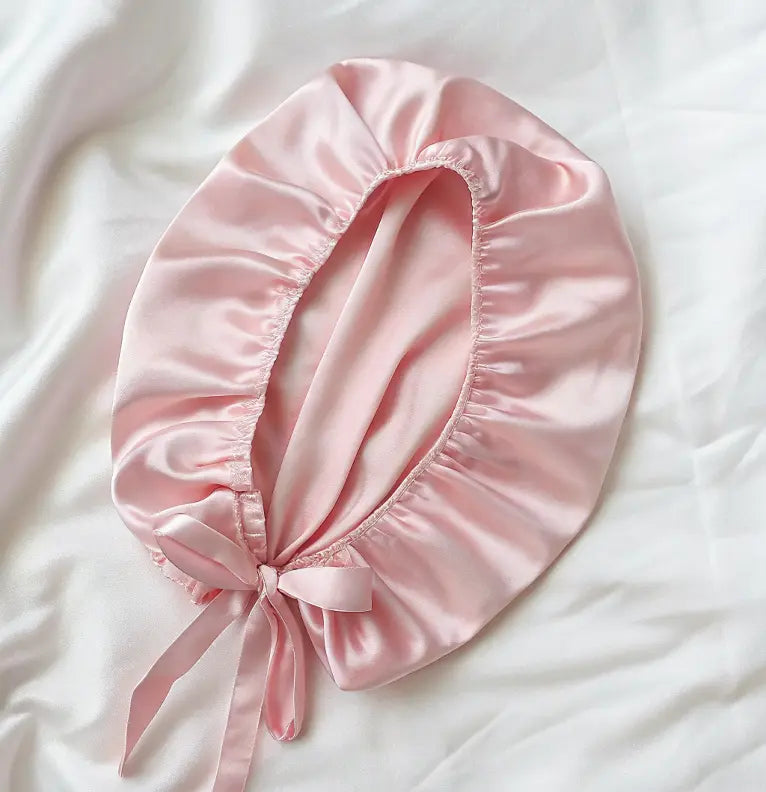 Bonnet de nuit en soie de mûrier coloris rose