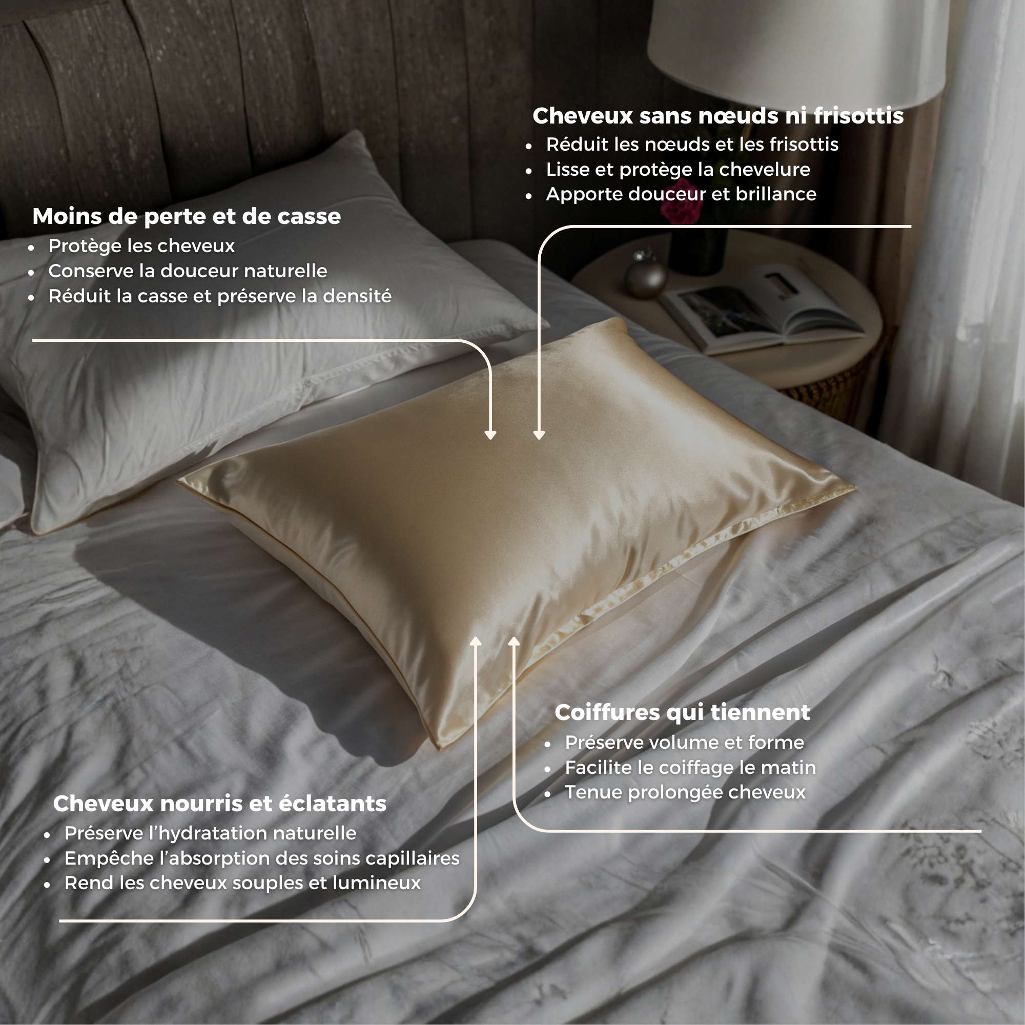 Taie d'oreiller 100% pure soie de mûrier – Cheveux réparés