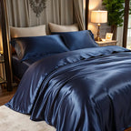 Literie haut de gamme – housse de couette en soie thermorégulatrice Couleur bleu marine