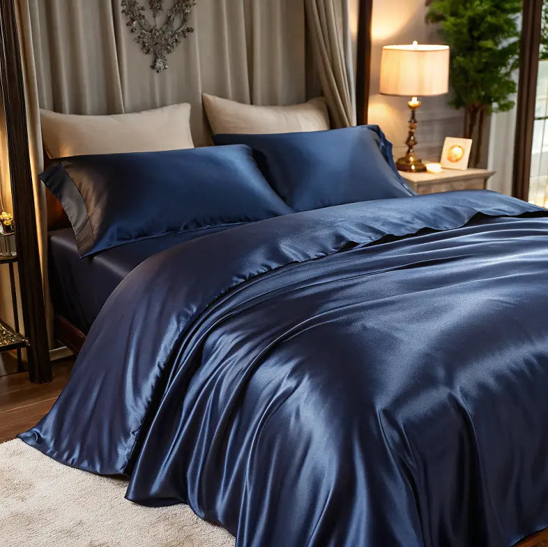 Literie haut de gamme – housse de couette en soie thermorégulatrice Couleur bleu marine