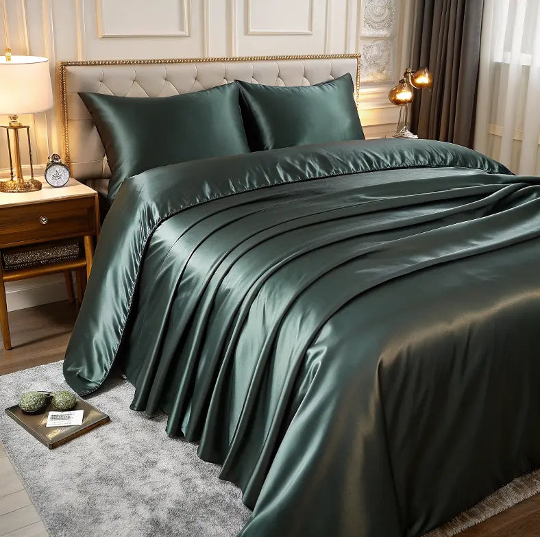 Literie haut de gamme – housse de couette en soie thermorégulatrice Couleur vert sapin