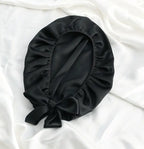 Bonnet de nuit en soie de mûrier 100% naturelle – soin cheveux Couleur noir 