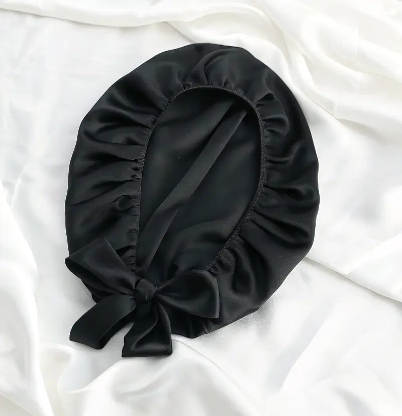 Bonnet de nuit en soie de mûrier 100% naturelle – soin cheveux Couleur noir 