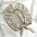 Bonnet de nuit en soie de mûrier 100% naturelle – soin cheveux Couleur champagne 