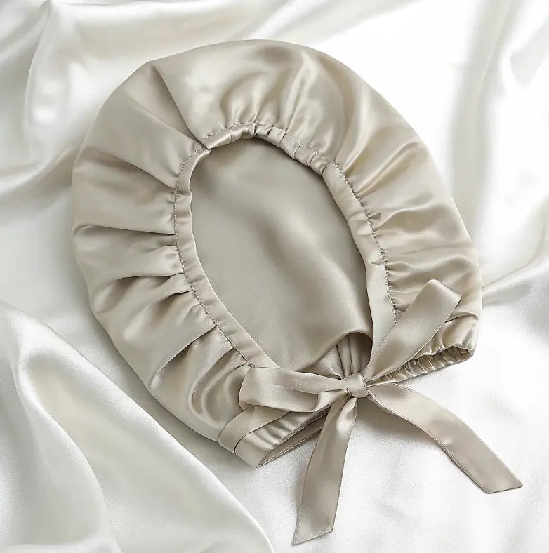 Bonnet de nuit en soie de mûrier 100% naturelle – soin cheveux Couleur champagne 