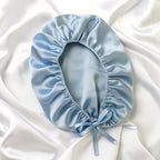 Bonnet de nuit en soie de mûrier 100% naturelle – soin cheveux Couleur bleu