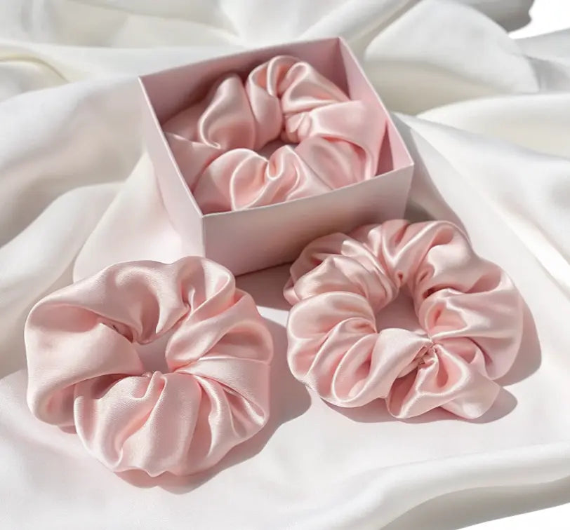 Chouchou en soie – protège les cheveux et évite les frisottis Couleur rose