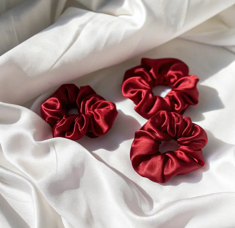 Chouchou en soie – protège les cheveux et évite les frisottis Couleur rouge